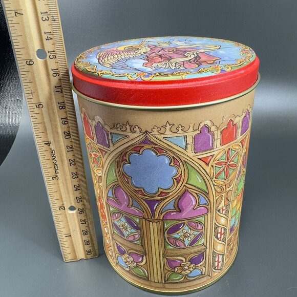 CAFFCO Tin Canister Container Storage Church Angel Dove Pattern Stacking Set 2 - Picture 3 of 15